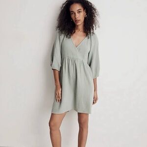 Madewell Marianna Puff Sleeve Dress NWT Size Small Light Sage Green